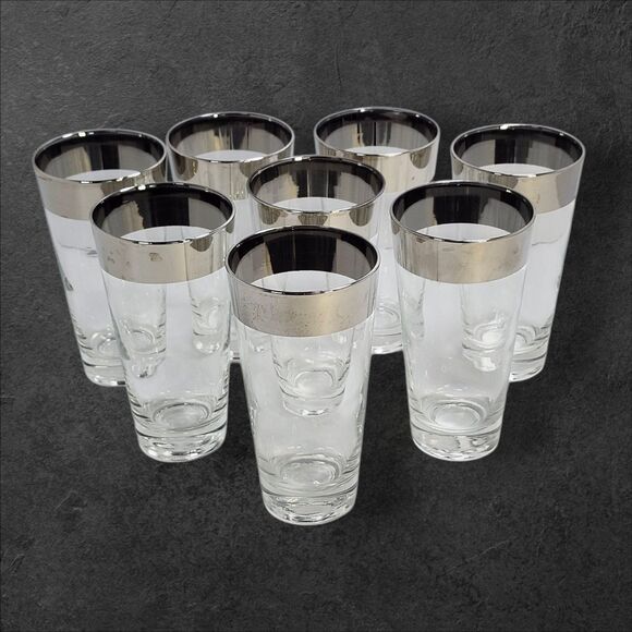 Set of 8 Dorothy Thorpe Silver Band Highball Glasses Vintage MCM Barware - Picture 3 of 8